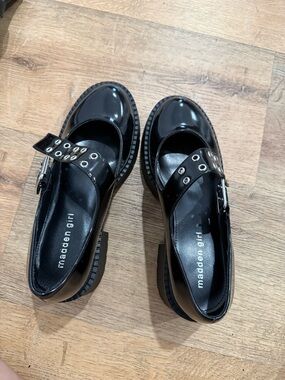 Madden Girl Black Patent Mary Jane Loafers with Buckle Detail